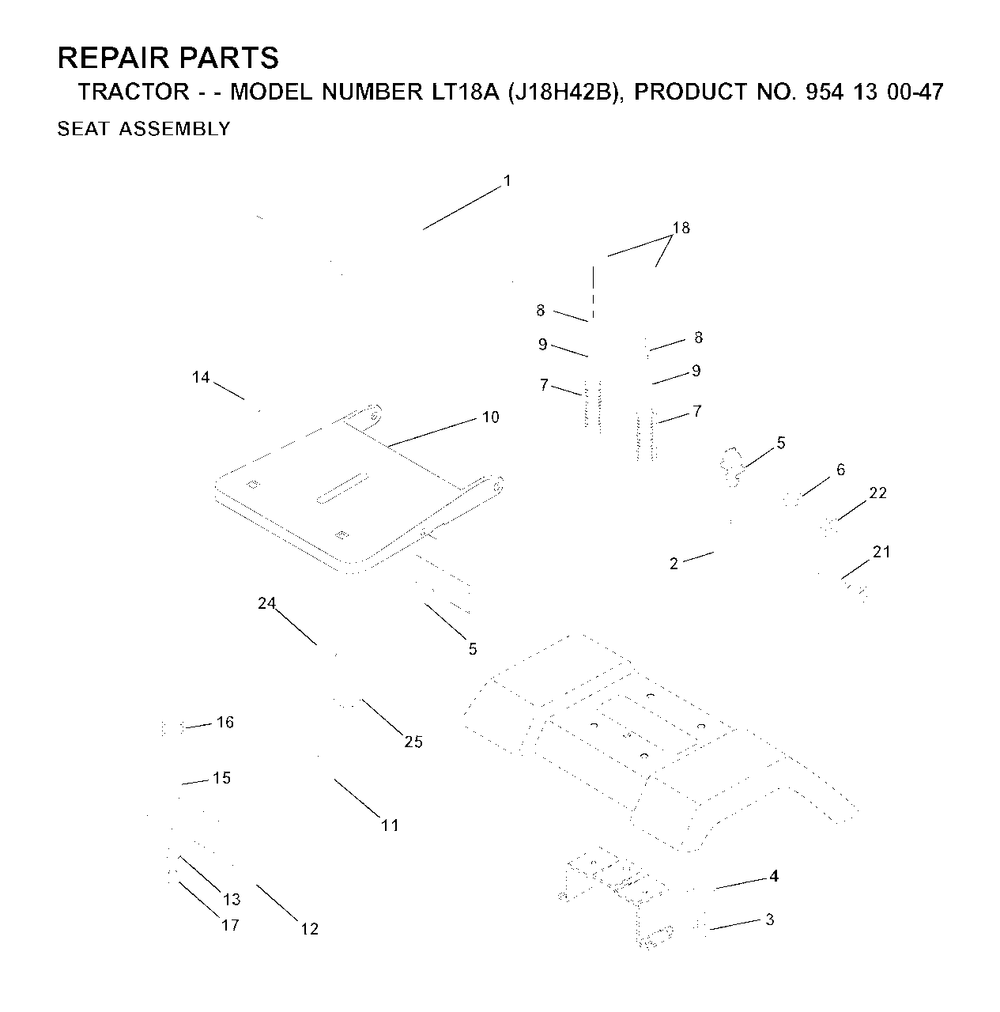 Seat Diagram and Parts List for LT18A (954130047-B)(2001-01) Jonsered Lawn Tractor