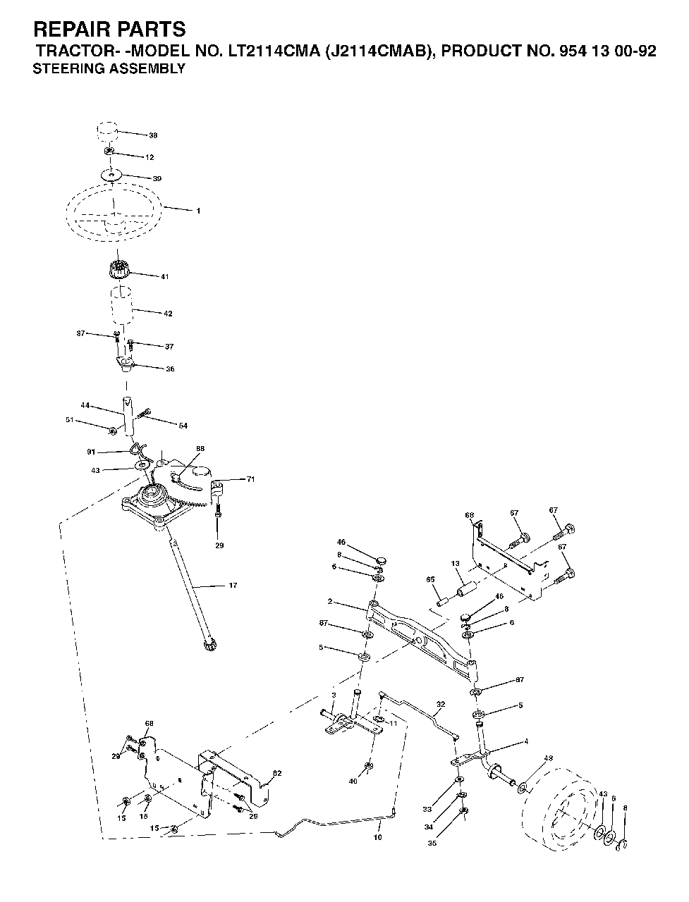 Steering Diagram and Parts List for LT2114CMA (954130092-B)(2003-01) Jonsered Lawn Tractor