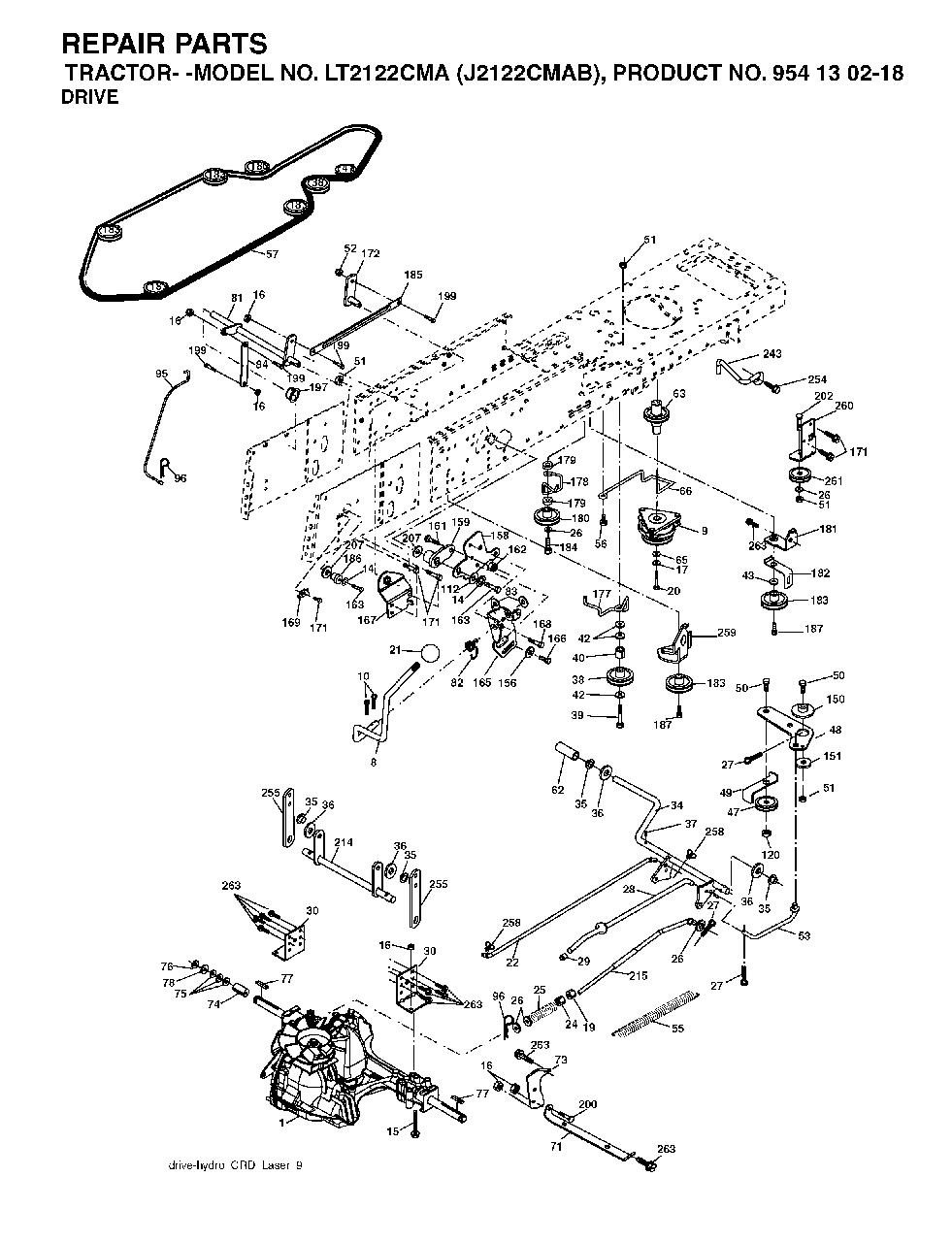 Drive Diagram and Parts List for LT2122CMA (954130218)(2004-06) Jonsered Lawn Tractor