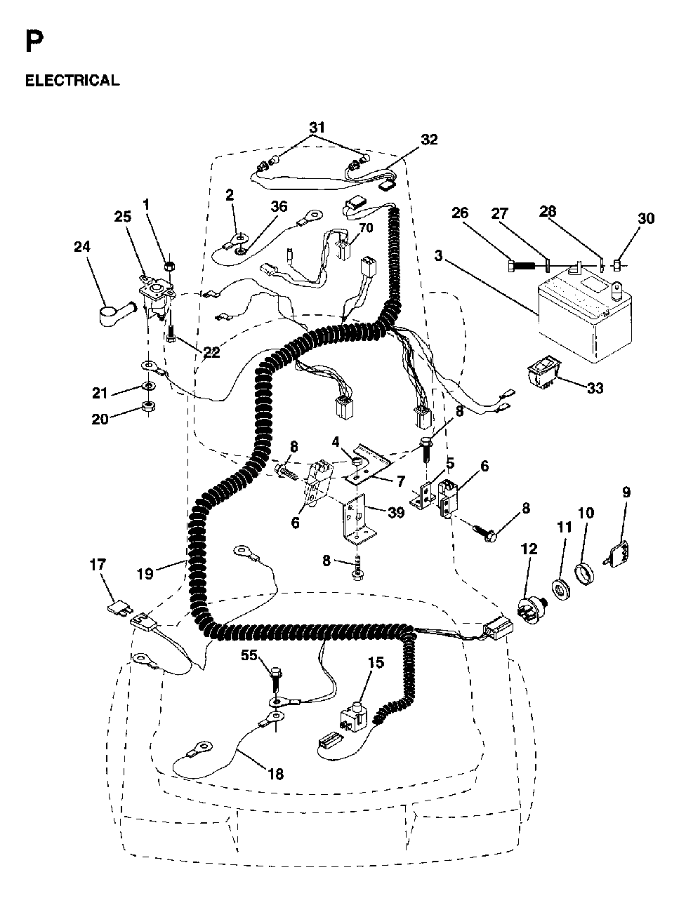 Electrical Diagram and Parts List for LR12 (954003411)(1997-04) Jonsered Lawn Tractor