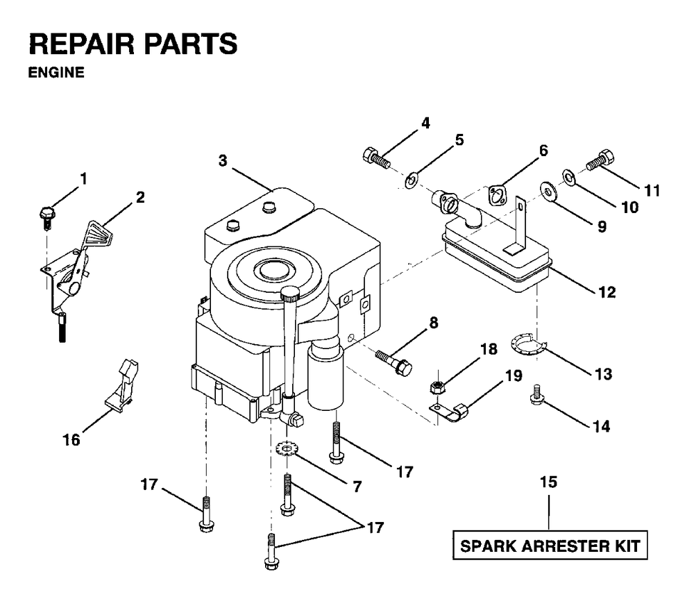 Engine Cutting Equipment Diagram and Parts List for LR12 1995-01 Jonsered Lawn Tractor