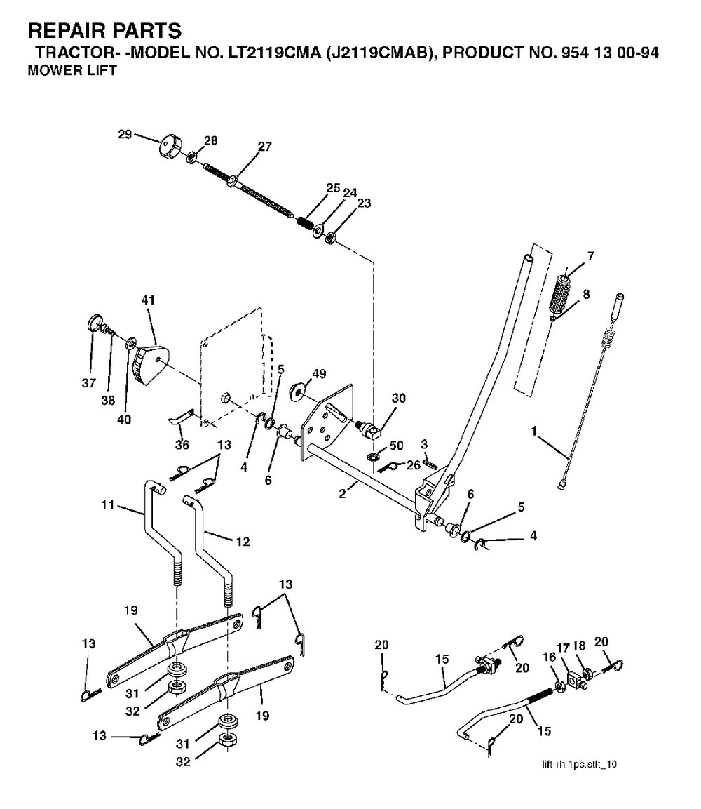 Mower Lift / Deck Lift Diagram and Parts List for LT2119CMA (954130094)(2003-05) Jonsered Lawn Tractor