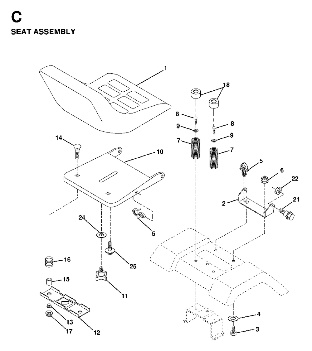 Seat Diagram and Parts List for LTH18 1998-04 Jonsered Lawn Tractor