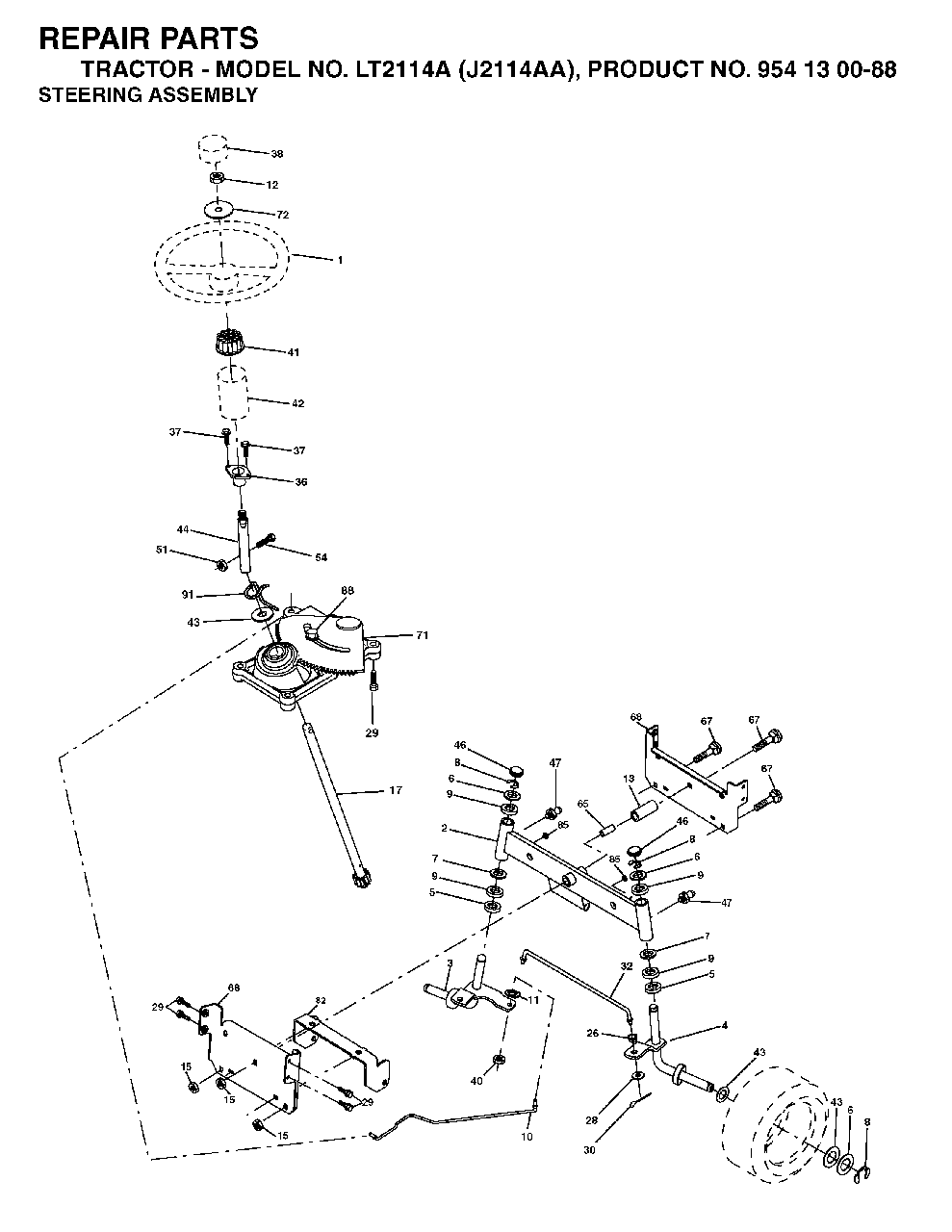 Steering Diagram and Parts List for LT2114A (954130088)(2003-01) Jonsered Lawn Tractor