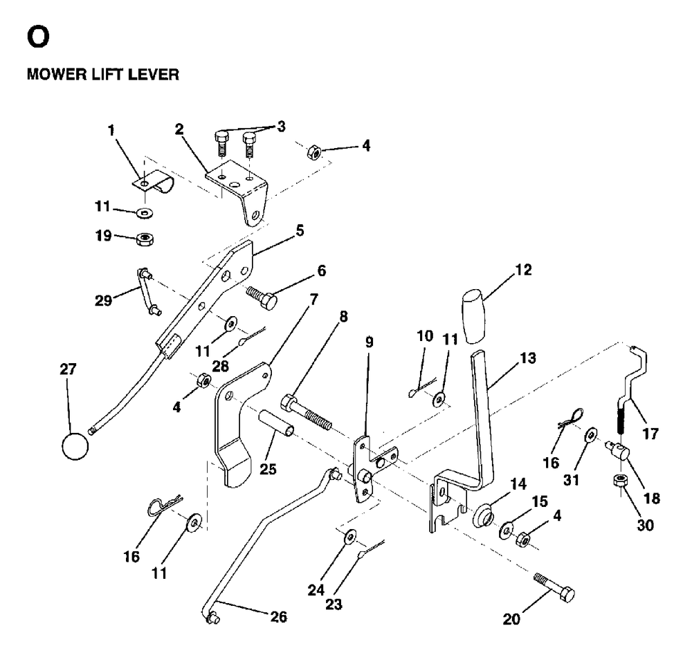 Mower Lift Lever Diagram and Parts List for LR12 (954003411)(1997-04) Jonsered Lawn Tractor