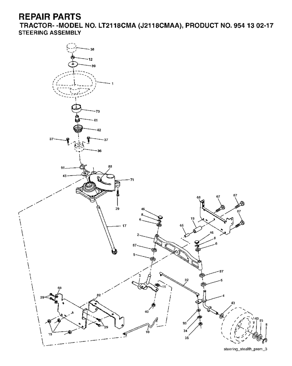 Steering Diagram and Parts List for LT2118CMA (954130217)(2004-01) Jonsered Lawn Tractor