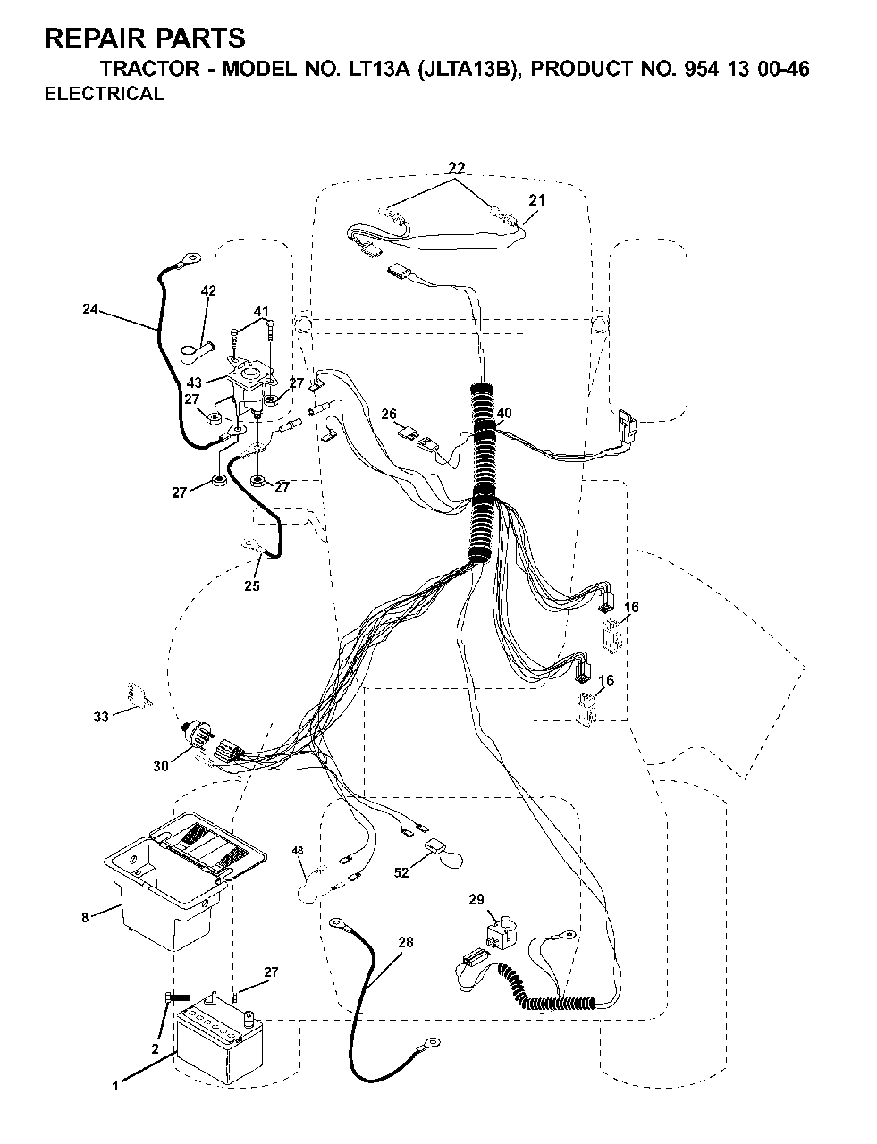 Electrical Diagram and Parts List for LT13A (954130046)(2001-02) Jonsered Lawn Tractor