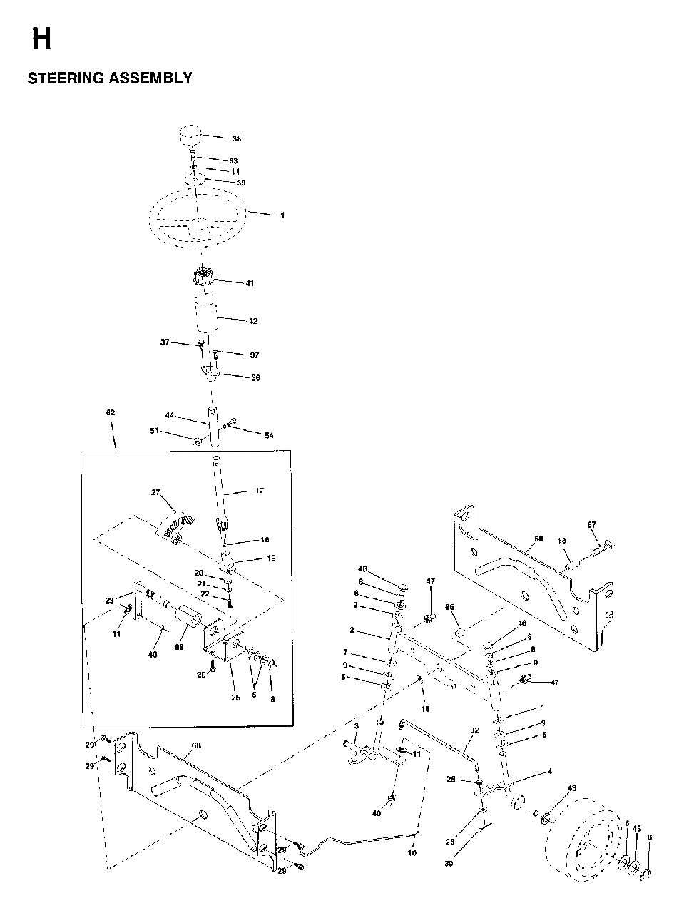 Steering Diagram and Parts List for LTH18 (954130005)(1997-04) Jonsered Lawn Tractor