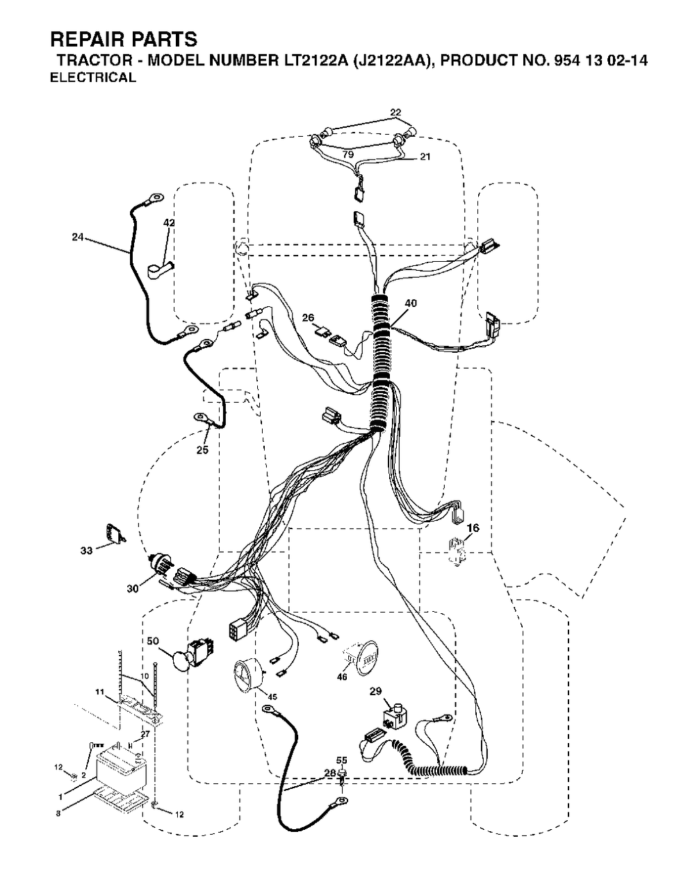Electrical Diagram and Parts List for LT2122A (954130214)(2004-01) Jonsered Lawn Tractor