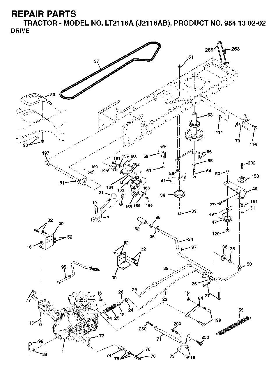 Drive Diagram and Parts List for LT2116A (954130202-B)(2003-01) Jonsered Lawn Tractor