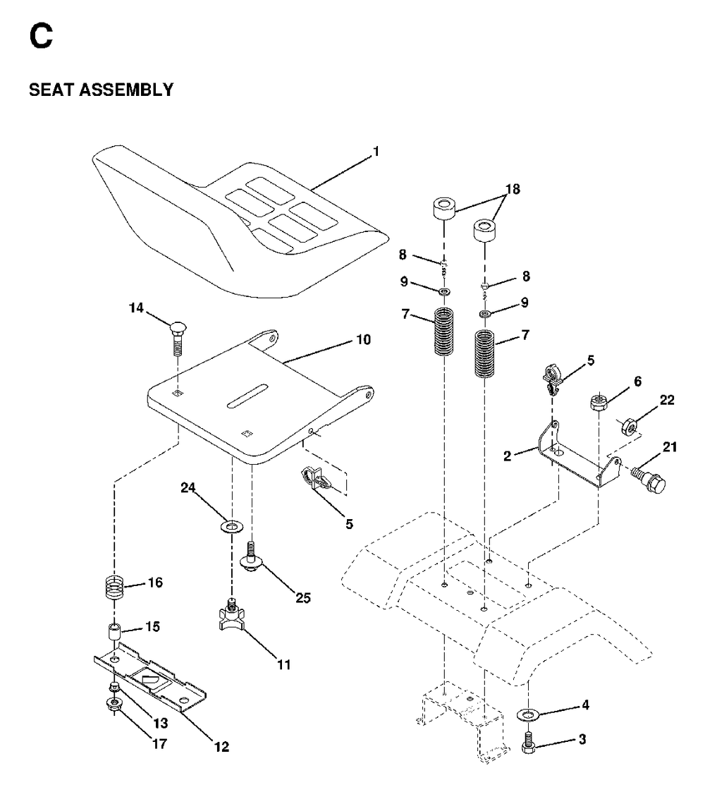 Seat Diagram and Parts List for LTH18 1998-02 Jonsered Lawn Tractor
