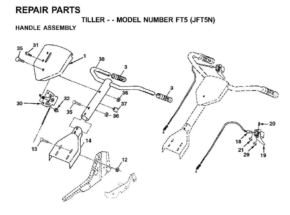 Handle Controls Diagram and Parts List for FT5 2001-01 Jonsered Tiller
