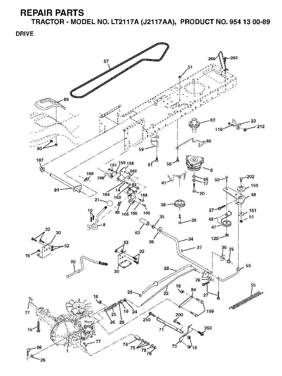 Drive Diagram and Parts List for LT2117A (954130089)(2003-01) Jonsered Lawn Tractor