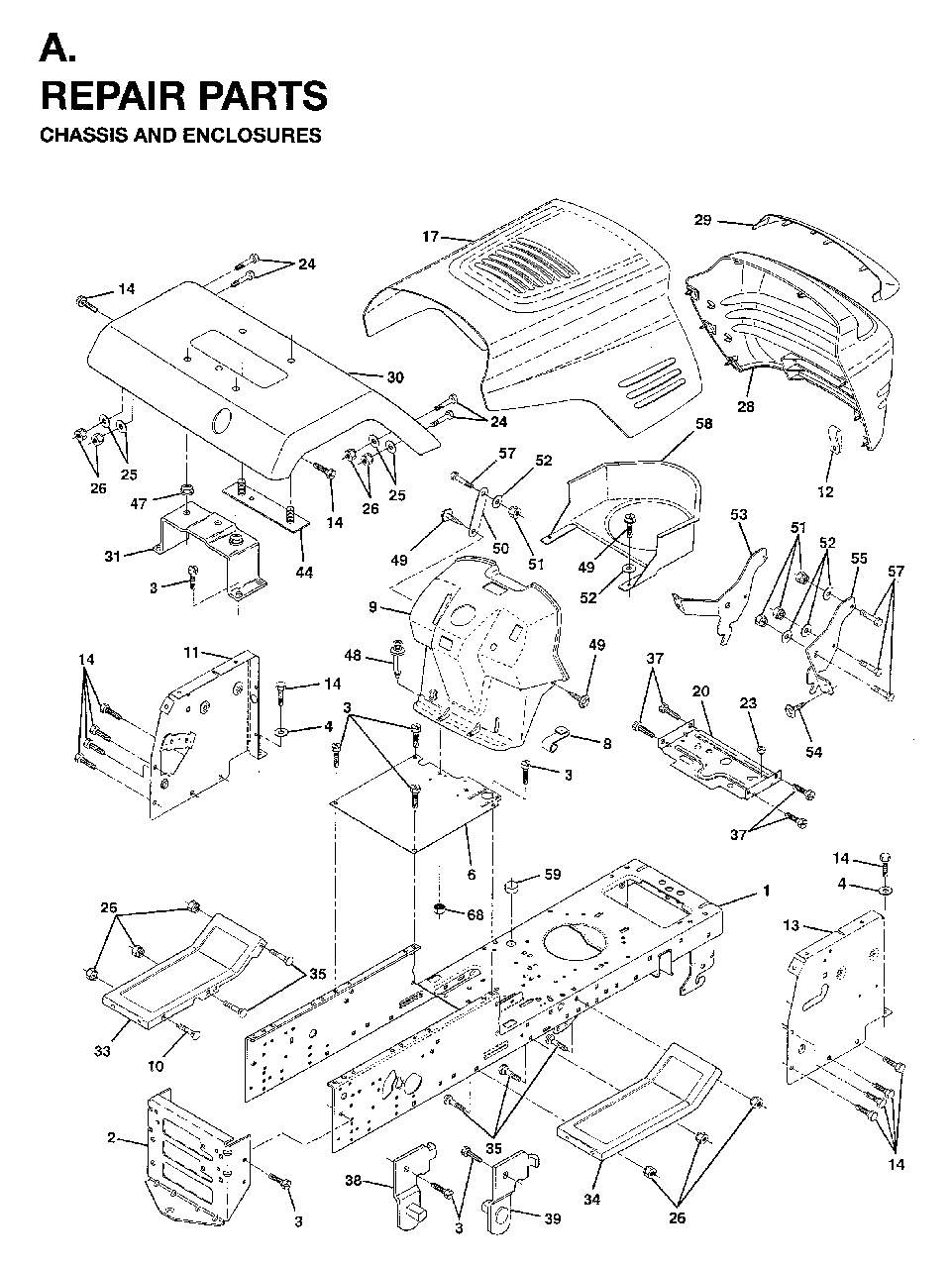 Chassis Enclosures Diagram and Parts List for YTH18 (954003471)(1996-01) Jonsered Lawn Tractor