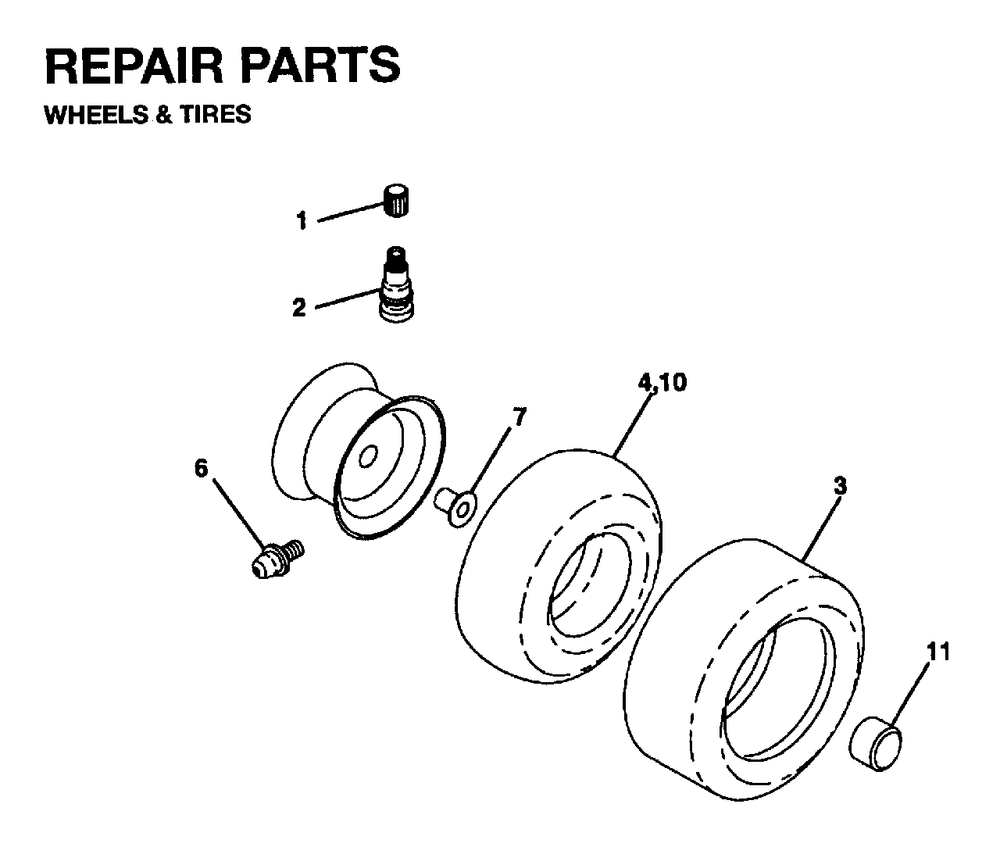 Wheels Tires Diagram and Parts List for YTH16 1995-01 Jonsered Lawn Tractor