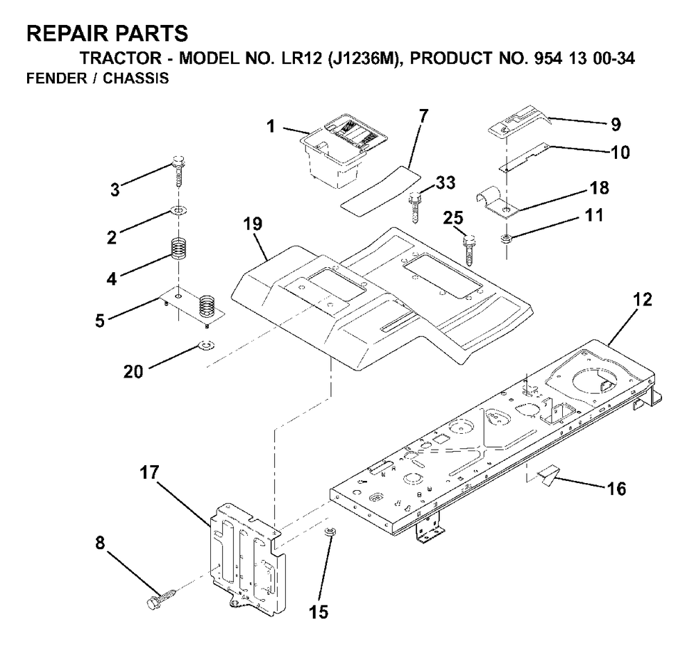 Chassis Enclosures Diagram and Parts List for LR12 (954130034)(2000-04) Jonsered Lawn Tractor