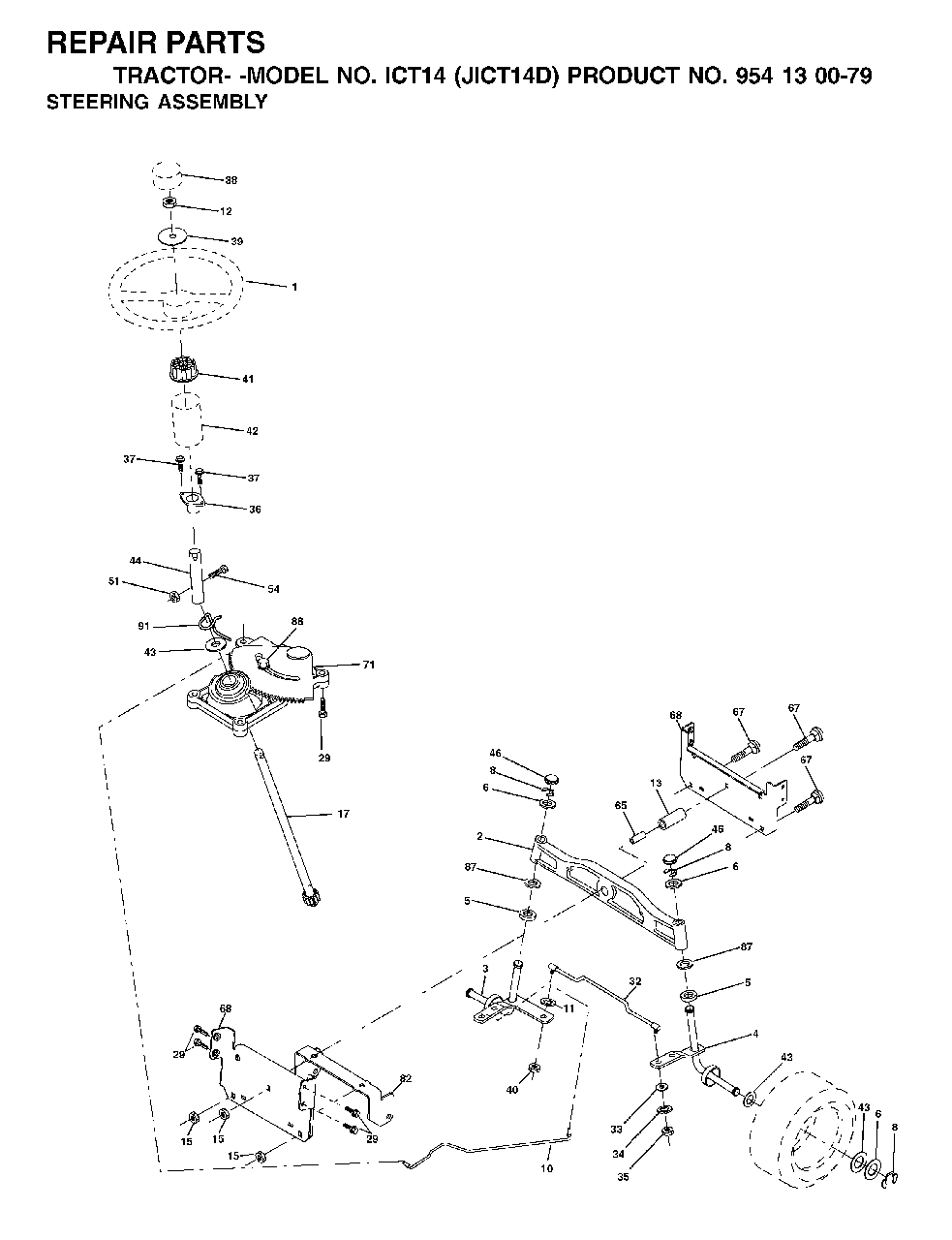 Steering Diagram and Parts List for ICT14 (954130079-D)(2002-06) Jonsered Lawn Tractor