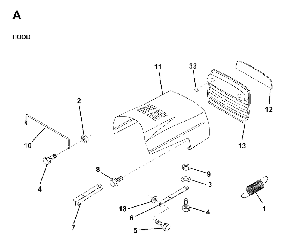 Hood Diagram and Parts List for LR11 1998-01 Jonsered Lawn Tractor