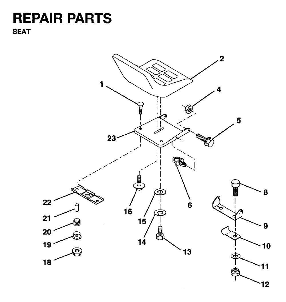 Seat Diagram and Parts List for LRH13 1995-01 Jonsered Lawn Tractor