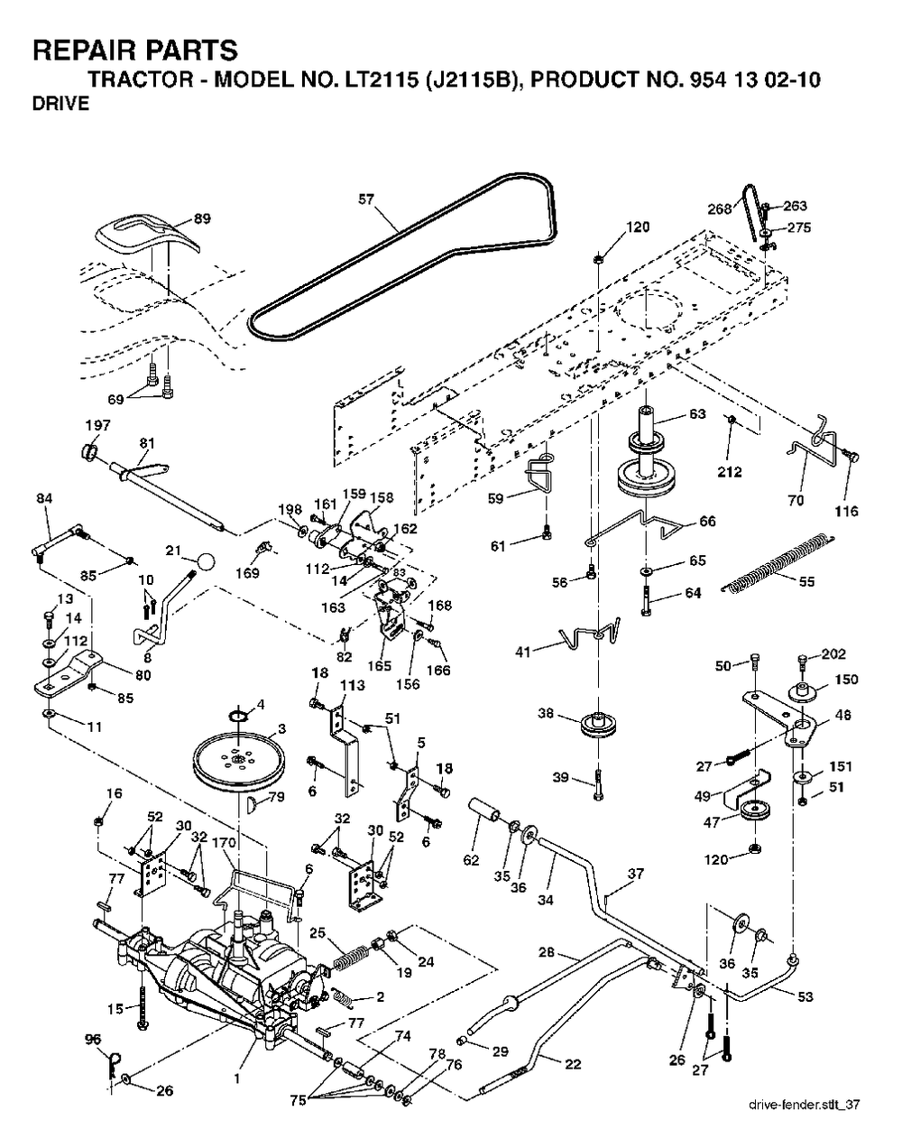 Drive Diagram and Parts List for LT2115 (954130210)(2004-06) Jonsered Lawn Tractor