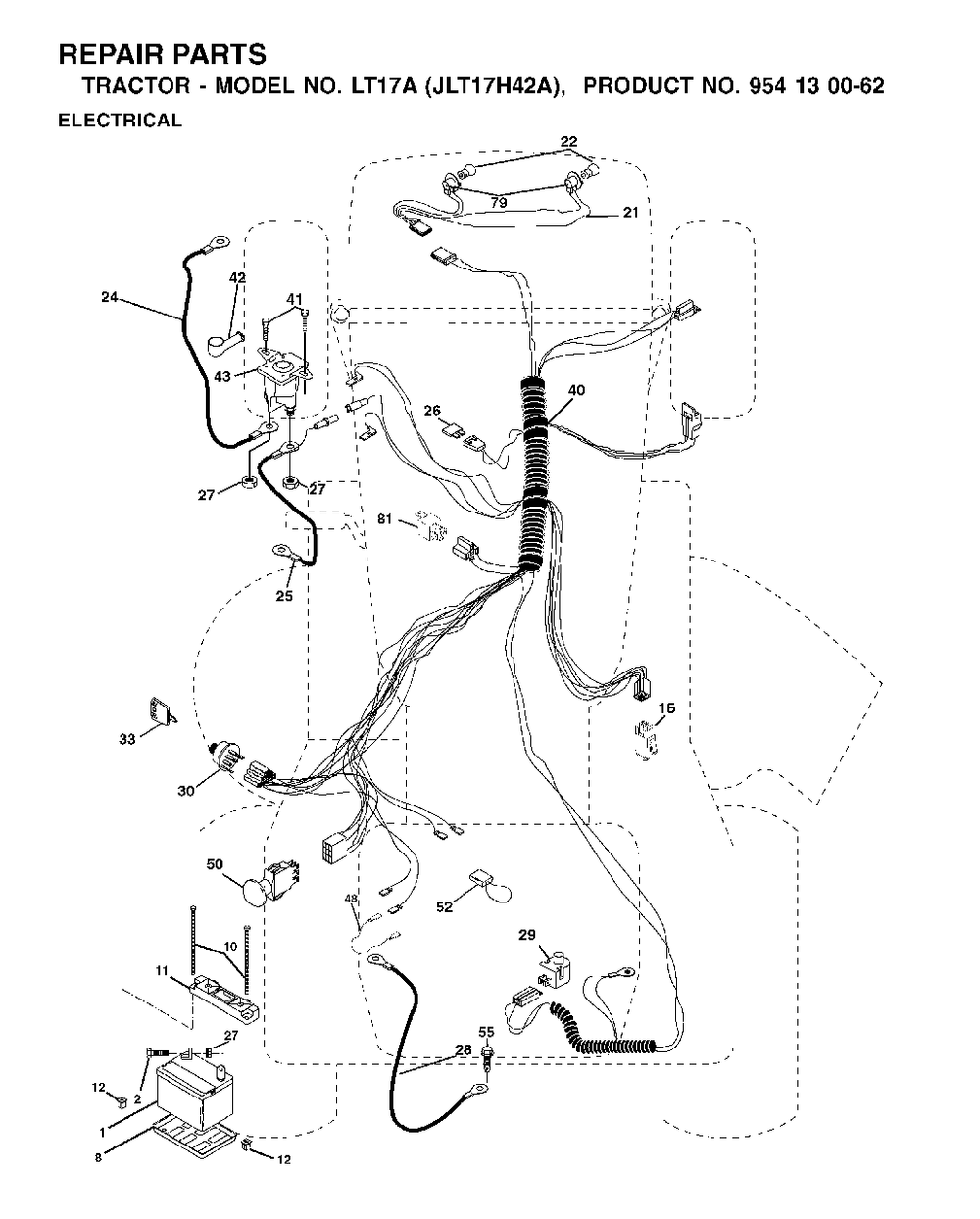 Electrical Diagram and Parts List for LT17A (954130062)(2002-06) Jonsered Lawn Tractor