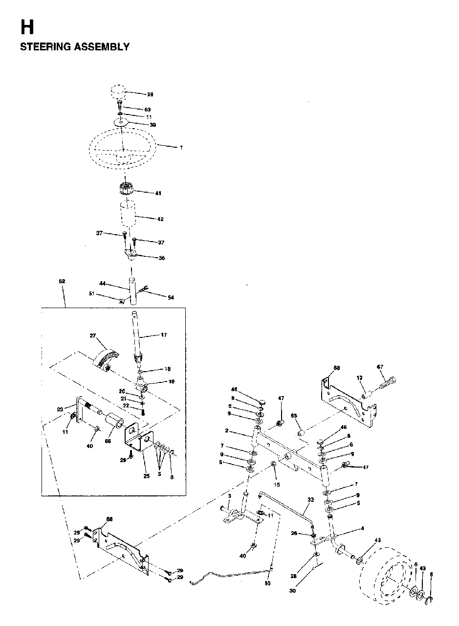 Steering Diagram and Parts List for LT13 (954130001)(1997-04) Jonsered Lawn Tractor