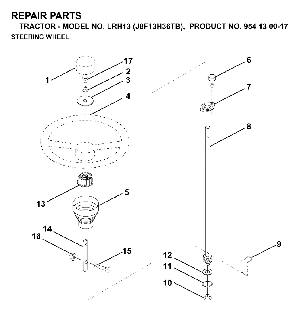 Steering Diagram and Parts List for LRH13 (954130017)(1998-12) Jonsered Lawn Tractor