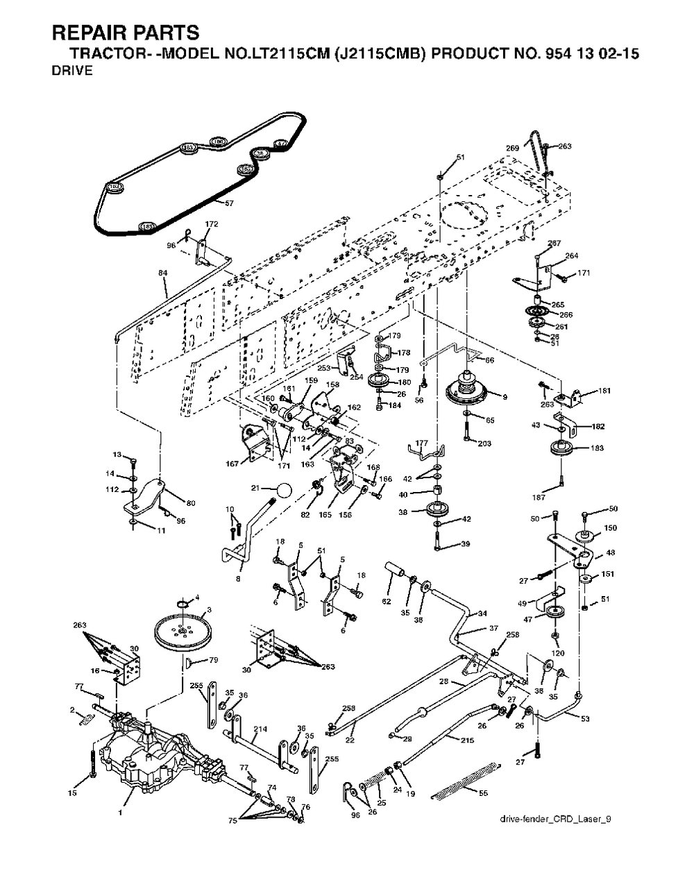 Drive Diagram and Parts List for LT2115CM (954130215)(2004-06) Jonsered Lawn Tractor