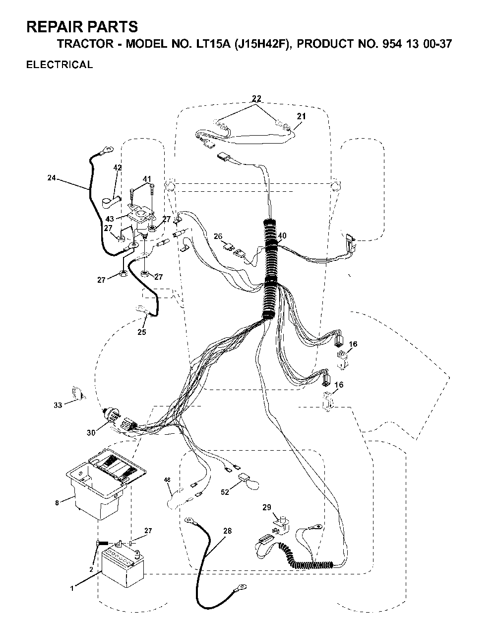 Electrical Diagram and Parts List for LT15A (954130037-F)(2000-04) Jonsered Lawn Tractor
