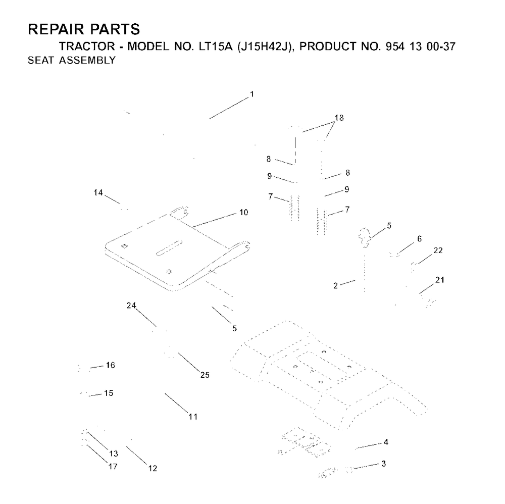 Seat Diagram and Parts List for LT15A (954130037-J)(2001-01) Jonsered Lawn Tractor