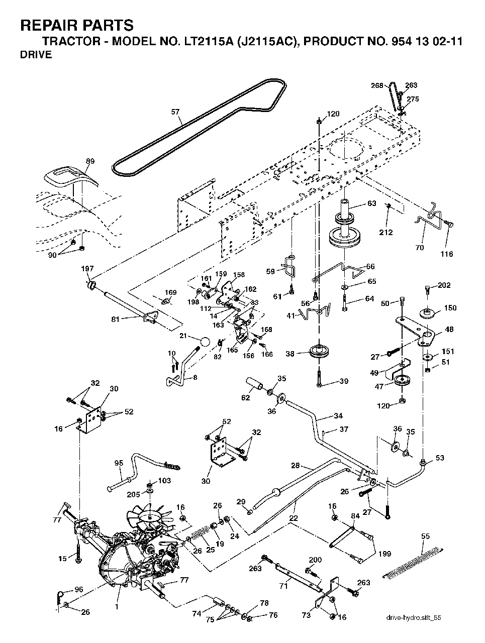 Drive Diagram and Parts List for LT2115A (954130211)(2004-09) Jonsered Lawn Tractor