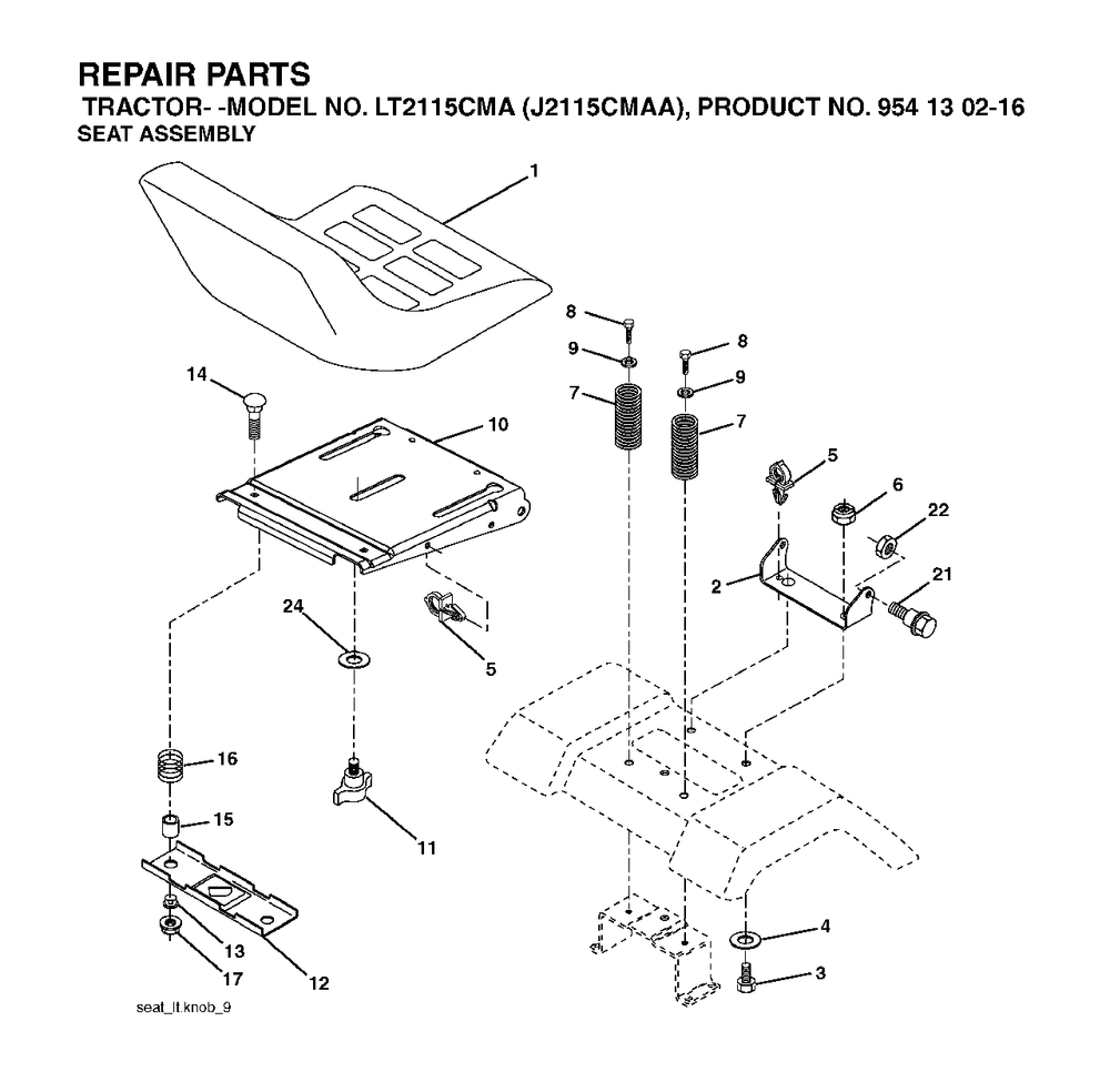 Seat Diagram and Parts List for LT2115CMA (954130216)(2004-01) Jonsered Lawn Tractor