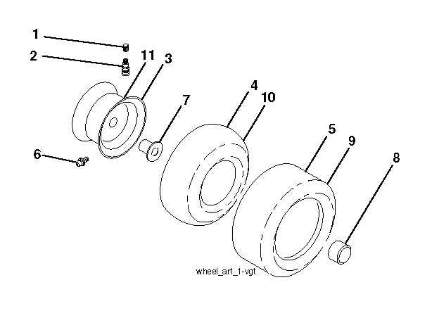 Wheels Tires Diagram and Parts List for 2754GTHI (960430191-00)(2013-12) Jonsered Lawn Tractor