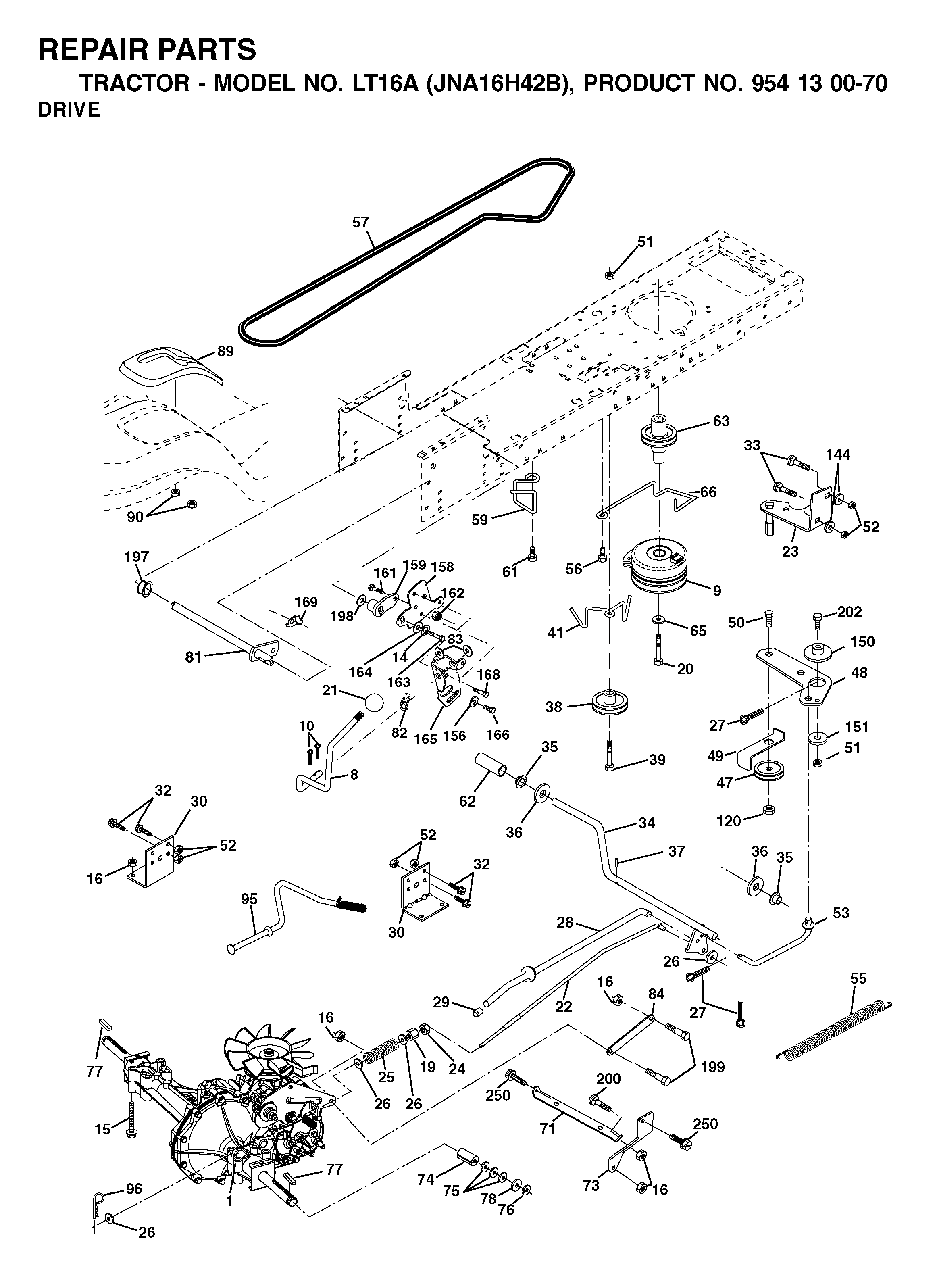 Drive Diagram and Parts List for LT16A (954130070)(2003-01) Jonsered Lawn Tractor