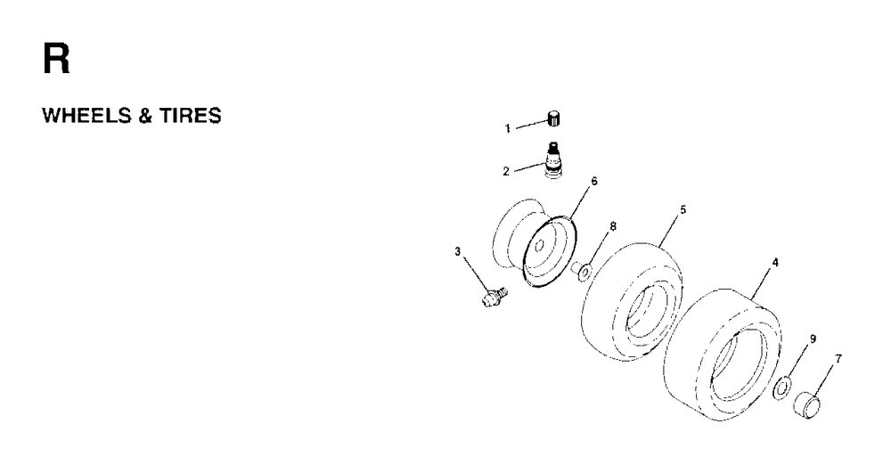 Wheels Tires Diagram and Parts List for LR12 (954003411)(1997-04) Jonsered Lawn Tractor