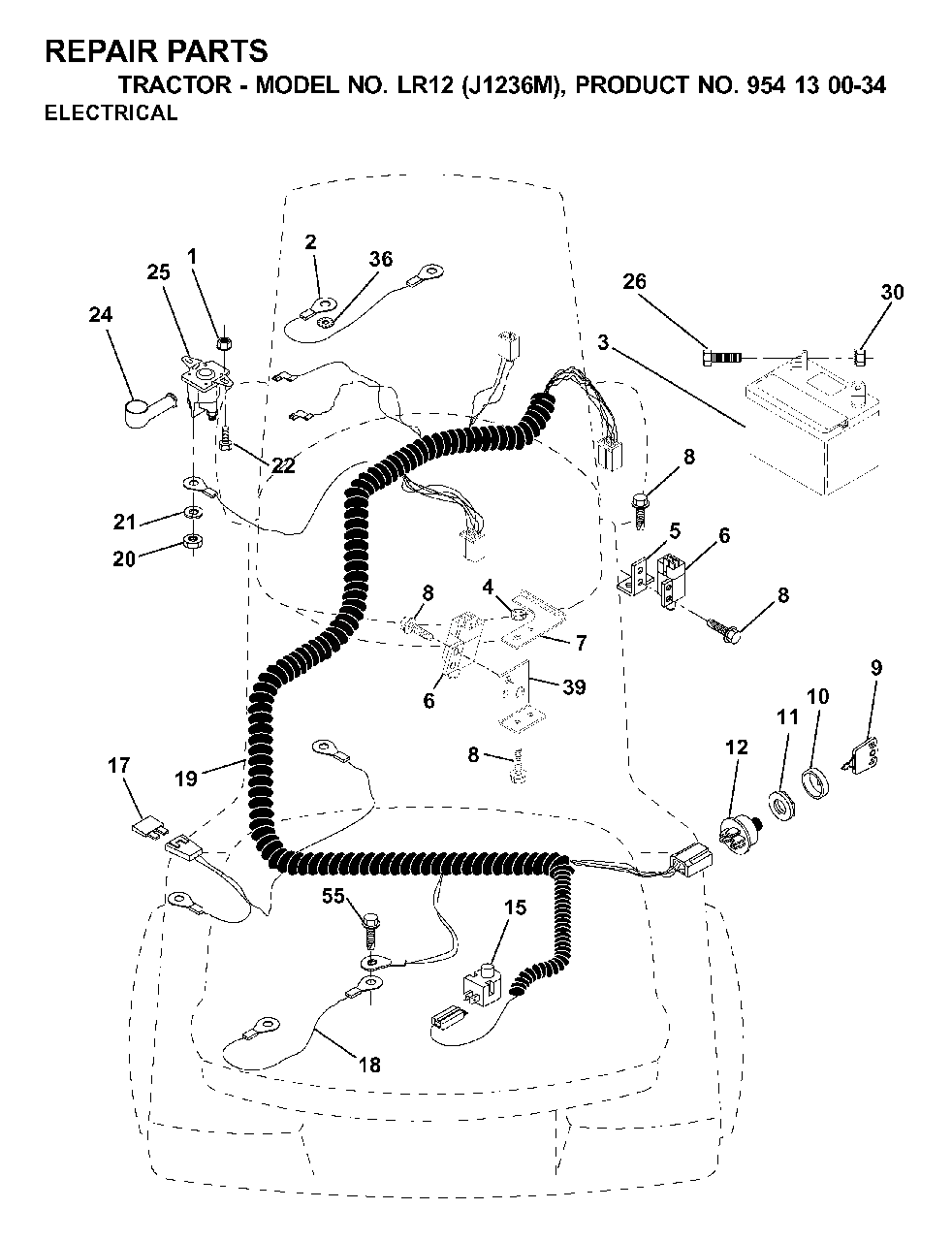 Electrical Diagram and Parts List for LR12 (954130034)(2000-04) Jonsered Lawn Tractor