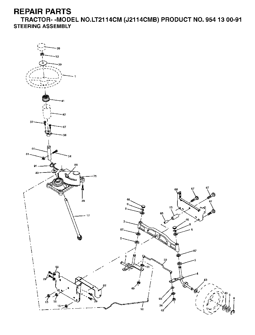 Steering Diagram and Parts List for LT2114CM (954130091)(2003-05) Jonsered Lawn Tractor