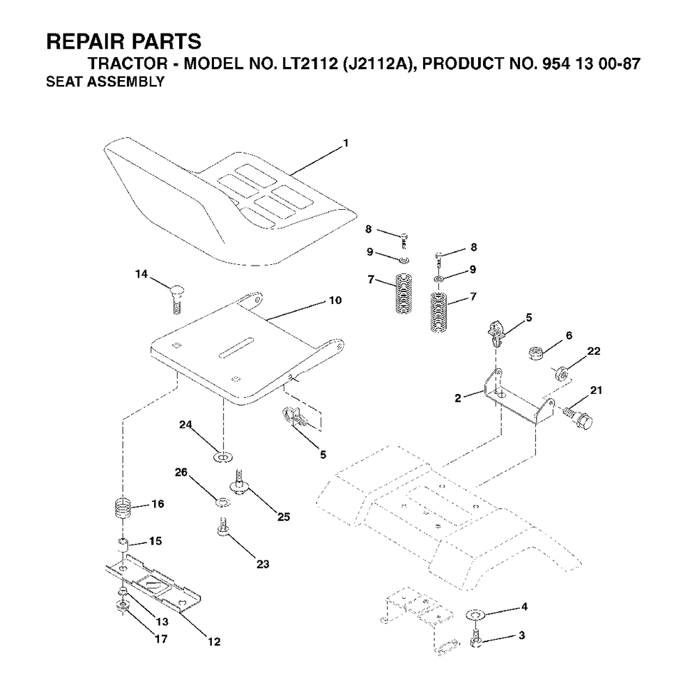 Seat Diagram and Parts List for LT2112 (954130087)(2003-01) Jonsered Lawn Tractor