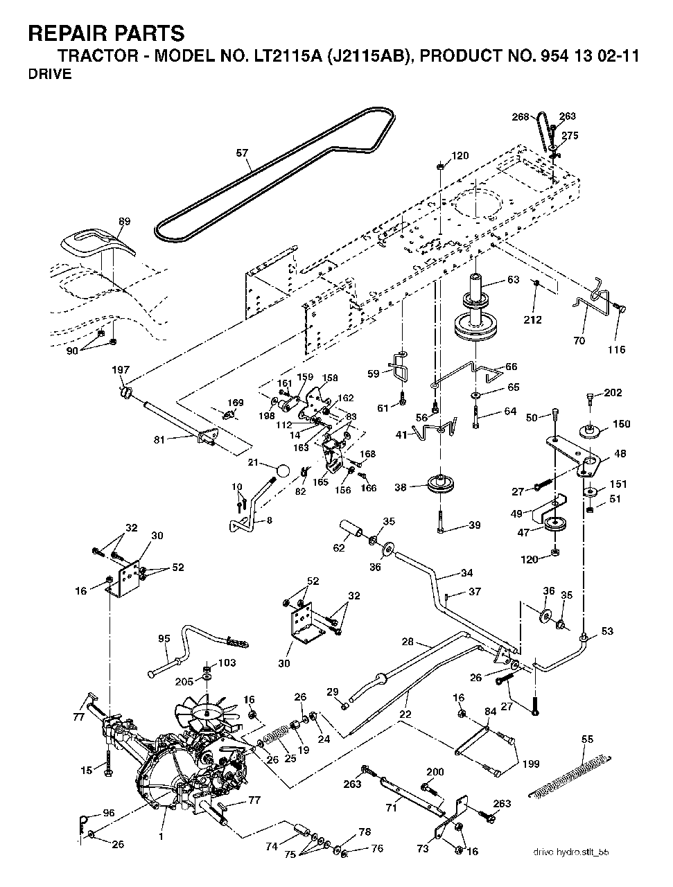 Drive Diagram and Parts List for LT2115A (954130211)(2004-06) Jonsered Lawn Tractor