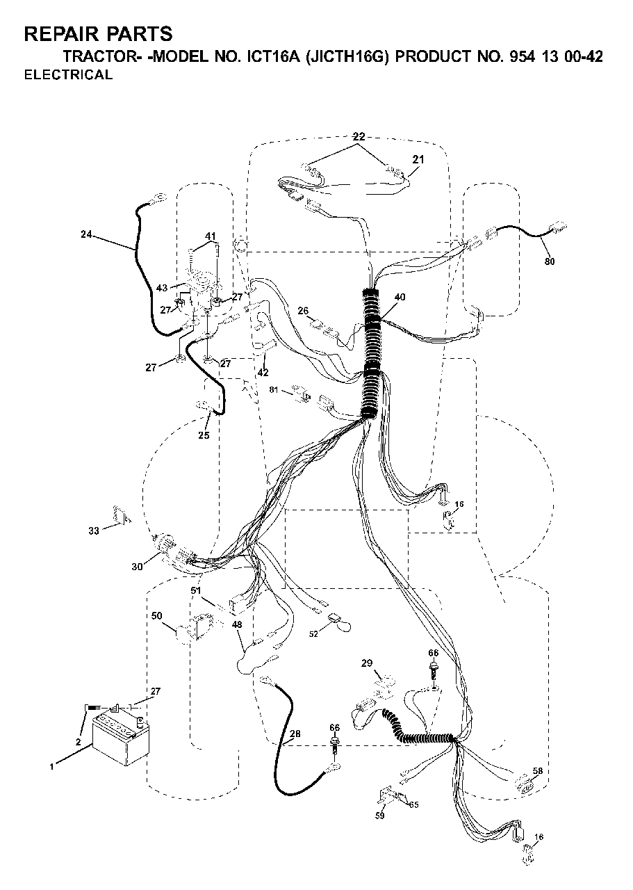 Electrical Diagram and Parts List for ICT16A (954130042-G)(2001-02) Jonsered Lawn Tractor