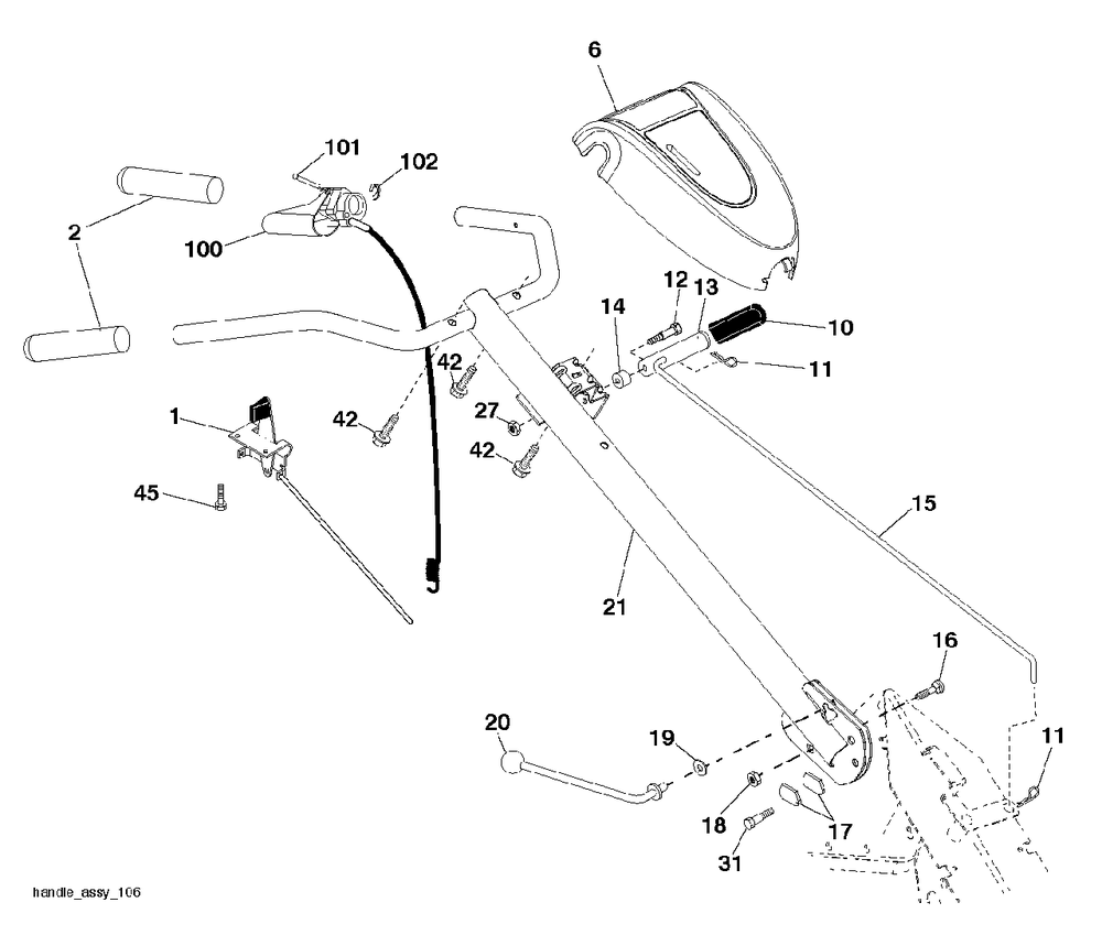 Handle Diagram and Parts List for J208D17 (960920036-00)(2015-11) Jonsered Tiller