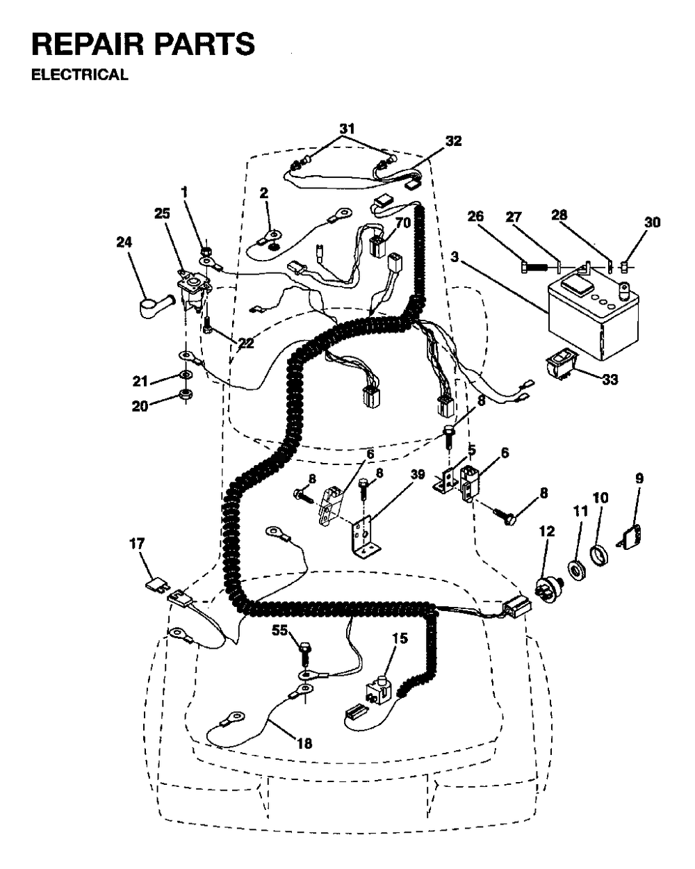 Electrical Diagram and Parts List for LRH13 1995-01 Jonsered Lawn Tractor