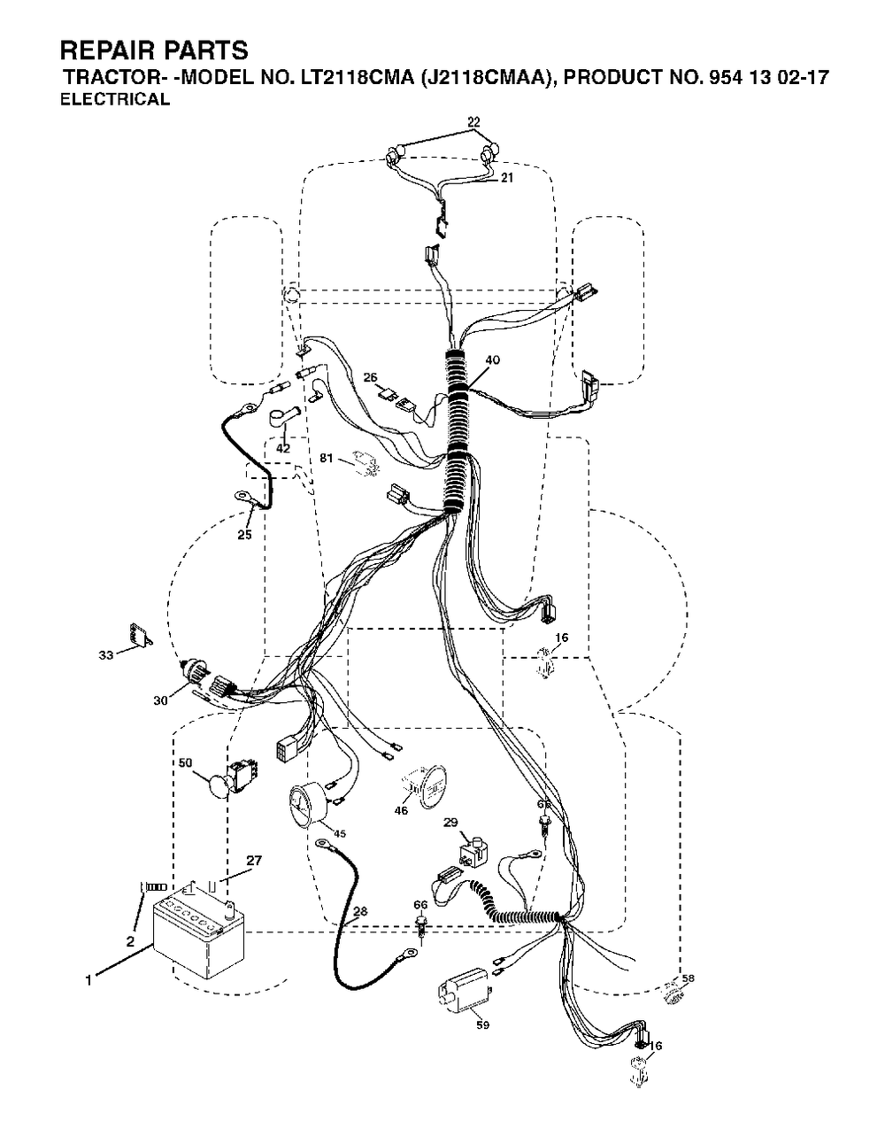 Electrical Diagram and Parts List for LT2118CMA (954130217)(2004-01) Jonsered Lawn Tractor