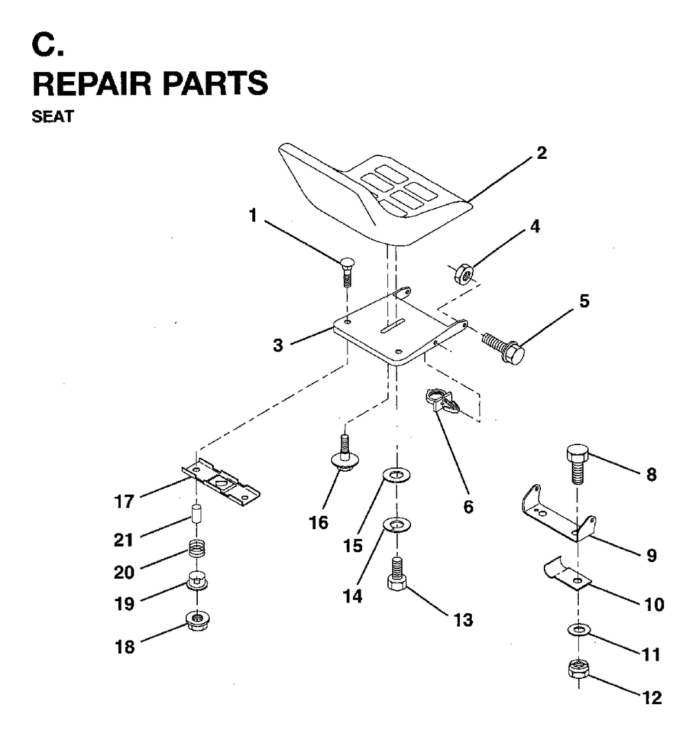 Seat Diagram and Parts List for LRH13 (954003421)(1996-01) Jonsered Lawn Tractor