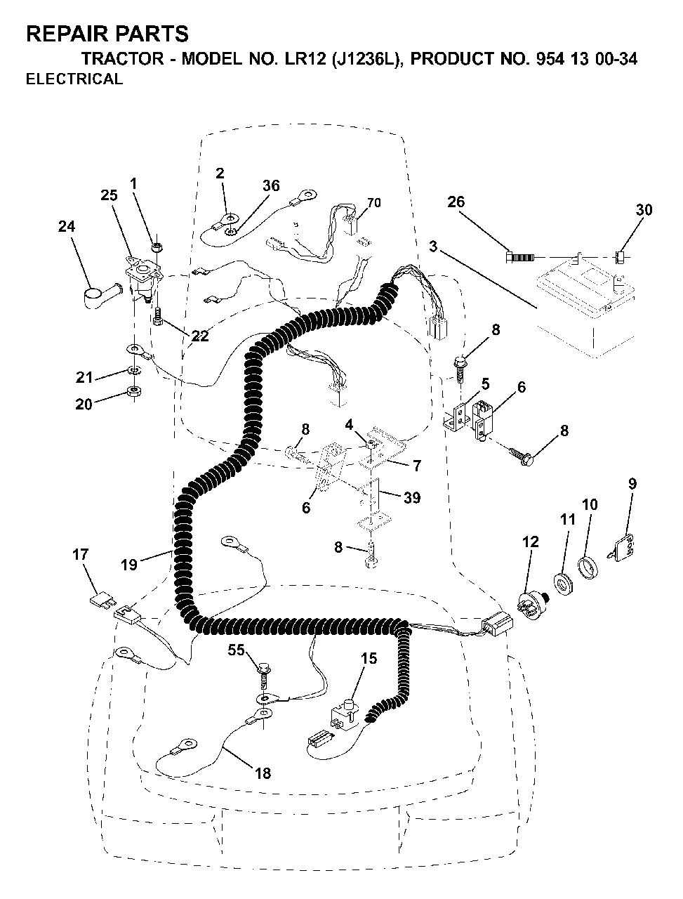 Electrical Diagram and Parts List for LR12 (954130034)(2000-03) Jonsered Lawn Tractor