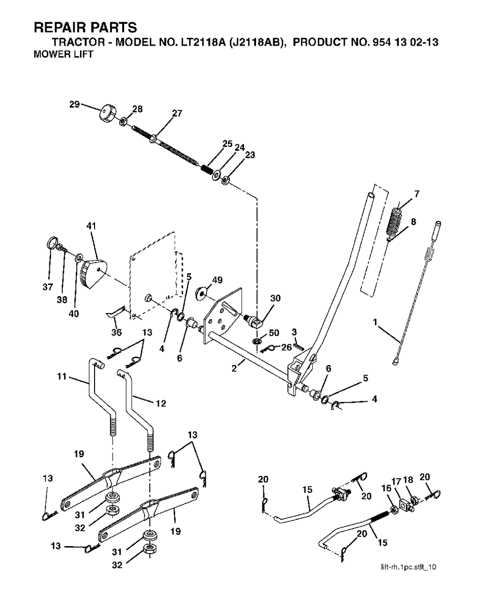 Mower Lift / Deck Lift Diagram and Parts List for LT2118A (954130213)(2004-06) Jonsered Lawn Tractor