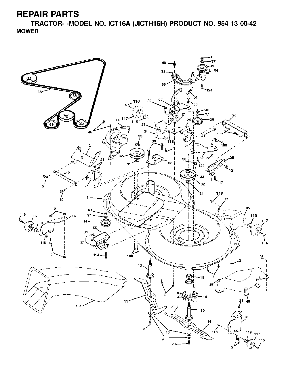 Bagger Diagram and Parts List for ICT16A (954130042-H)(2002-01) Jonsered Lawn Tractor