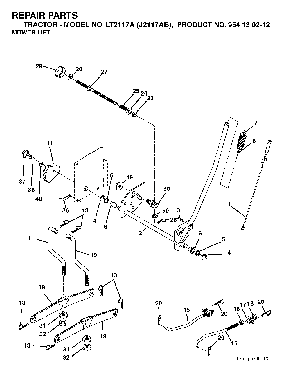 Mower Lift / Deck Lift Diagram and Parts List for LT2117A (954130212)(2004-01) Jonsered Lawn Tractor