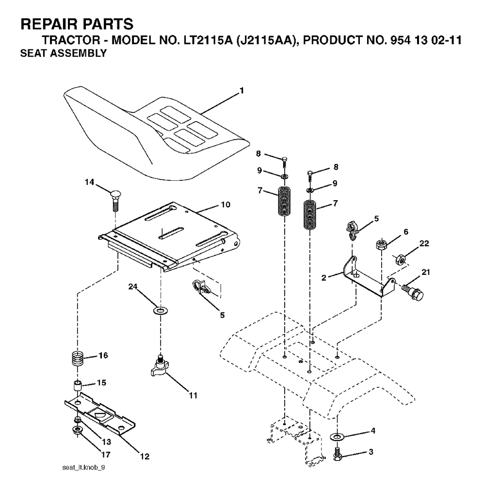 Seat Diagram and Parts List for LT2115A (954130211)(2004-01) Jonsered Lawn Tractor
