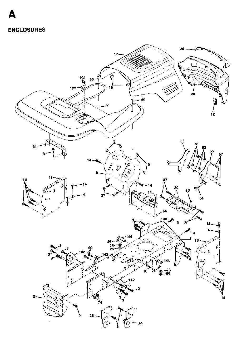 Chassis Enclosures Diagram and Parts List for LTH15 (954130004)(1997-04) Jonsered Lawn Tractor